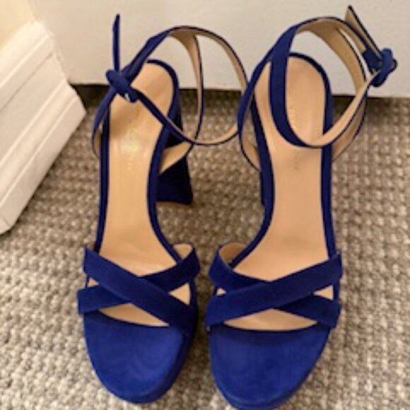 Gianvito Rossi Royal Blue Suede Ankle strap platform heels - Picture 2 of 6